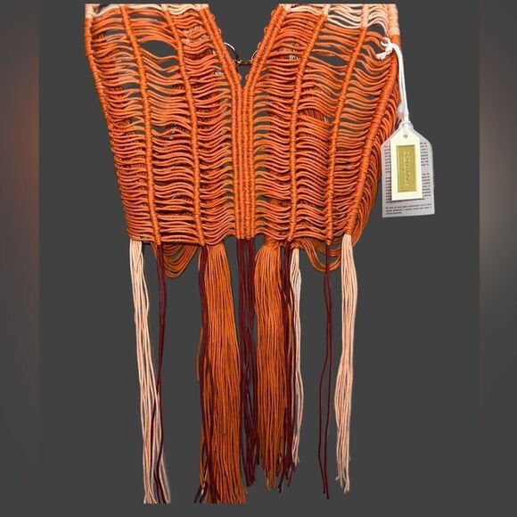 Oropendola FP Macrame Women’s Top Fringe Sleeveless V Neck Statement Piece Small - Picture 4 of 6